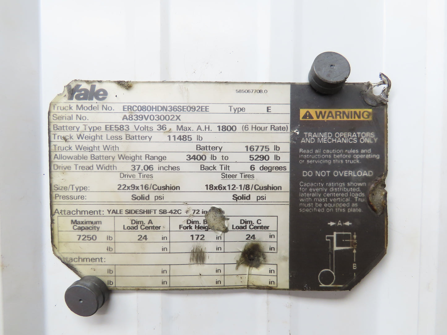 Yale ERC080HDN36SE092EE Forklift Dual-Wheel Rear Axle Assembly