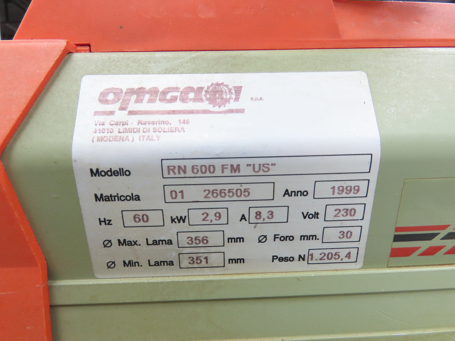 Omga 600 Radial Arm Saw 14" Blade 5Hp Motor 24" 600mm Rip 230/460V 3Ph