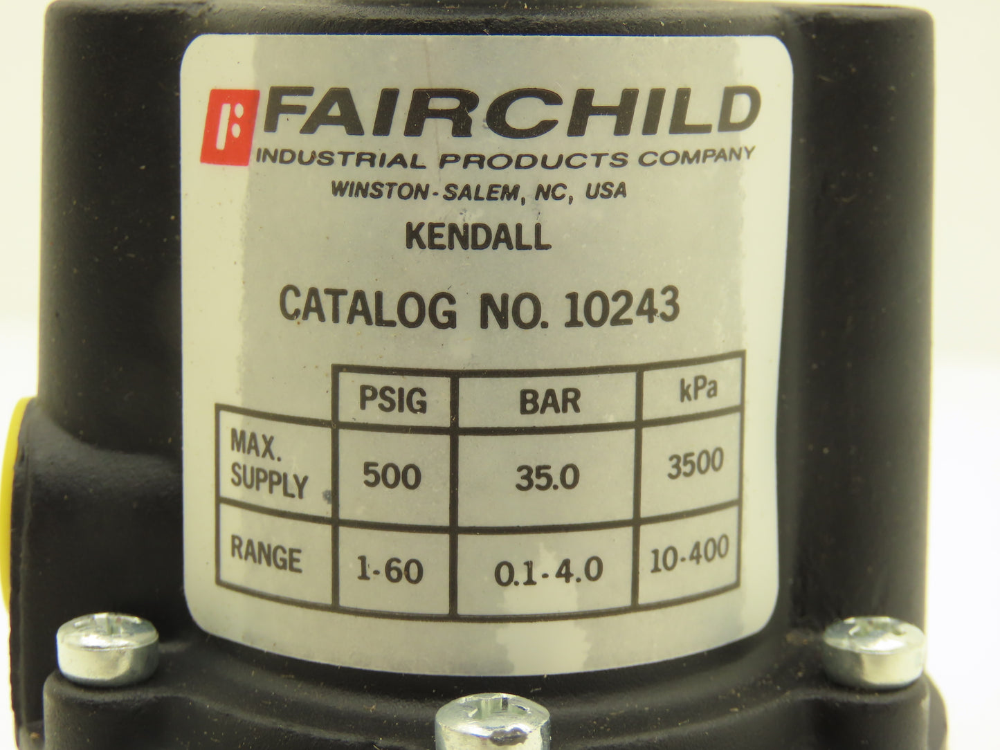 Fairchild 10243 Kendall Pressure Regulator 3/8" NPT 1-60PSI Range 500 PSI Max