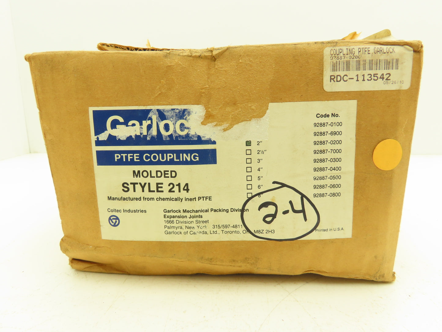 Garlock 214 PTFE Flexible Expansion Coupling Gylon 2" Molded