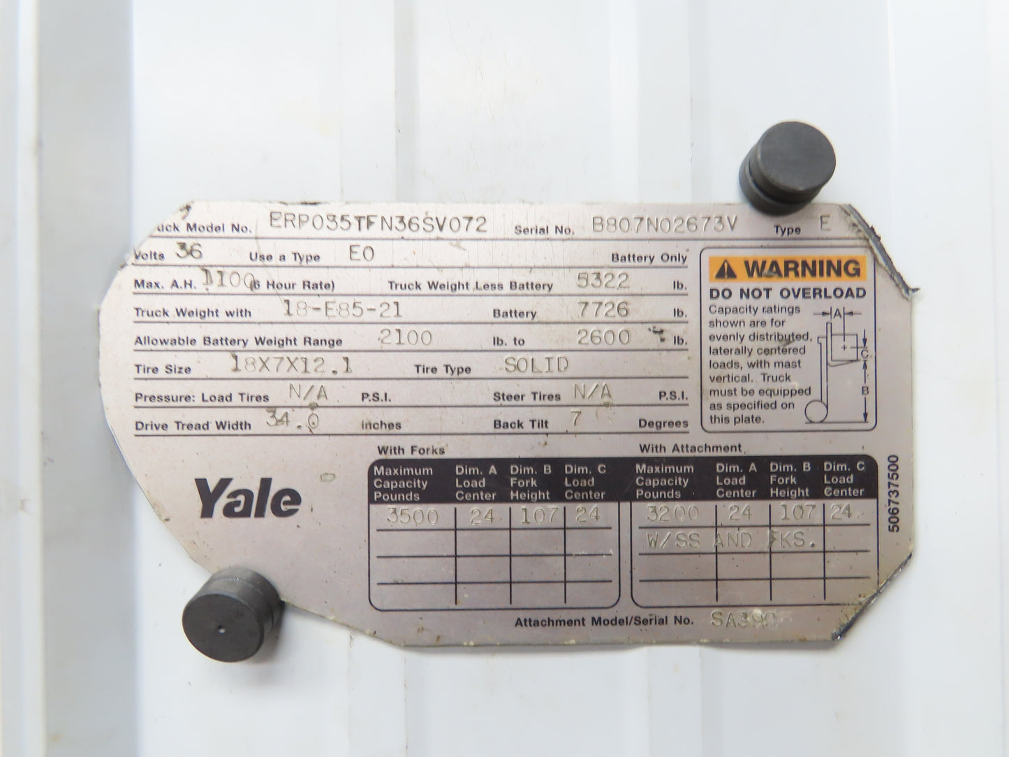 Yale SS3.00-4.50.1067-506250531 Forklift Side Shift 20" Class 2 Fork 42" Chassis