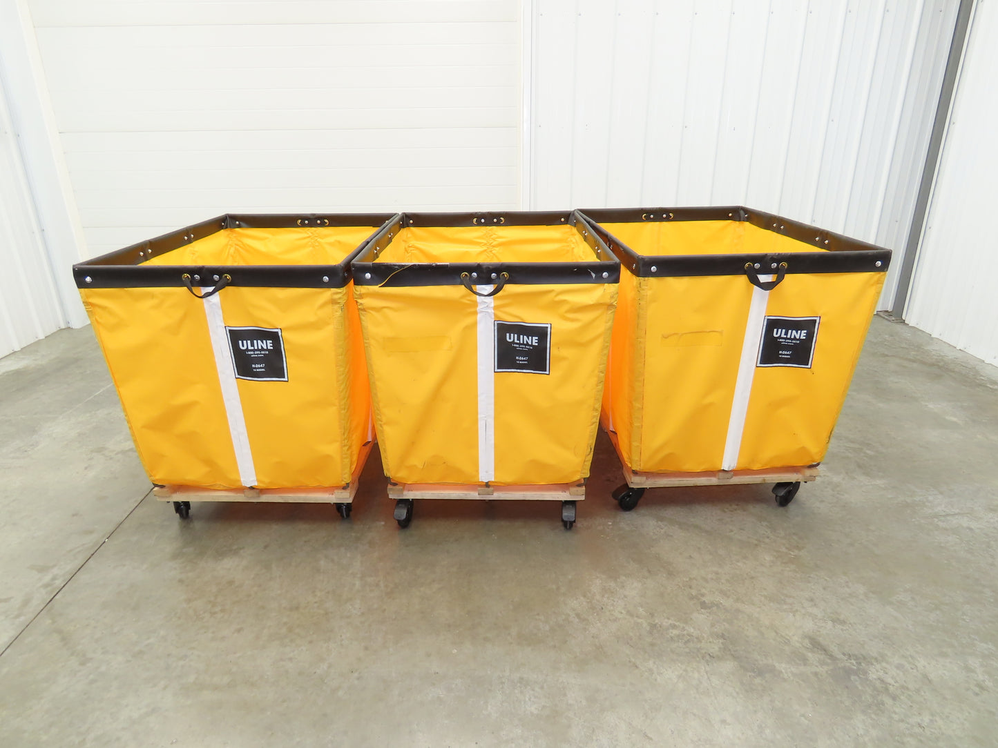 Uline Vinyl Basket Truck Cart Hopper 18 Bushel Yellow 38x26x30" 600lbs Lot of 3