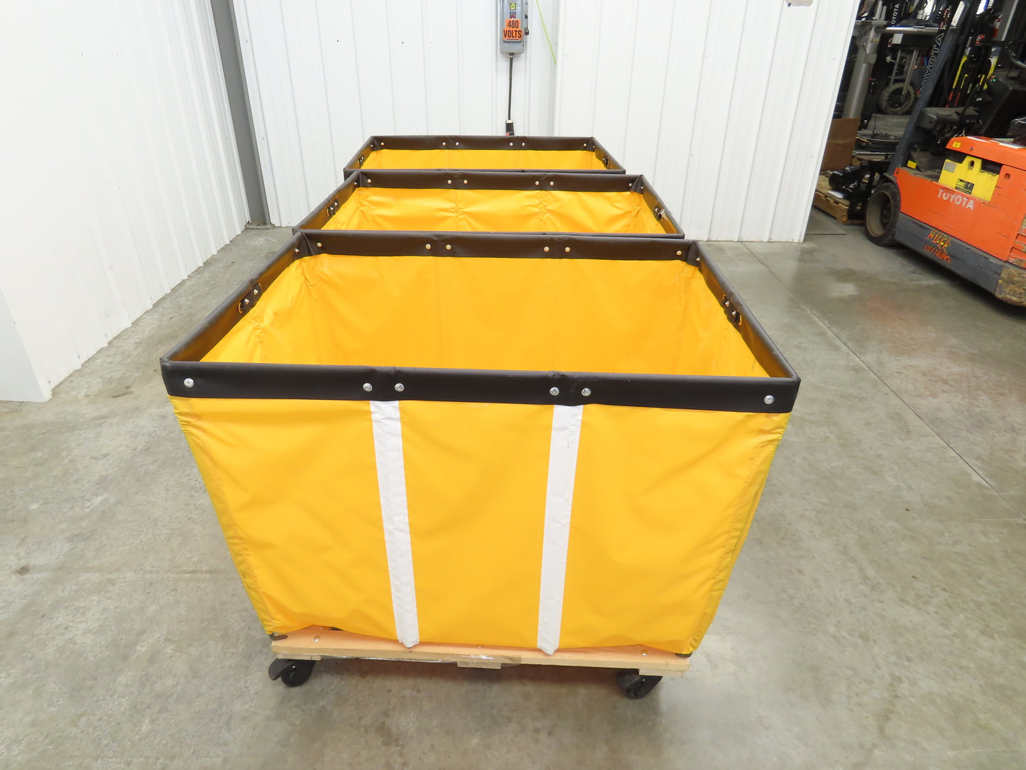 Uline Vinyl Basket Truck Cart Hopper 18 Bushel Yellow 38x26x30" 600lbs Lot of 3