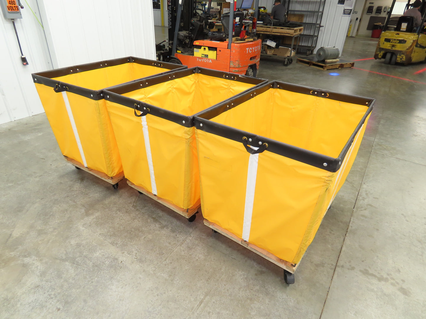 Uline Vinyl Basket Truck Cart Hopper 18 Bushel Yellow 38x26x30" 600lbs Lot of 3