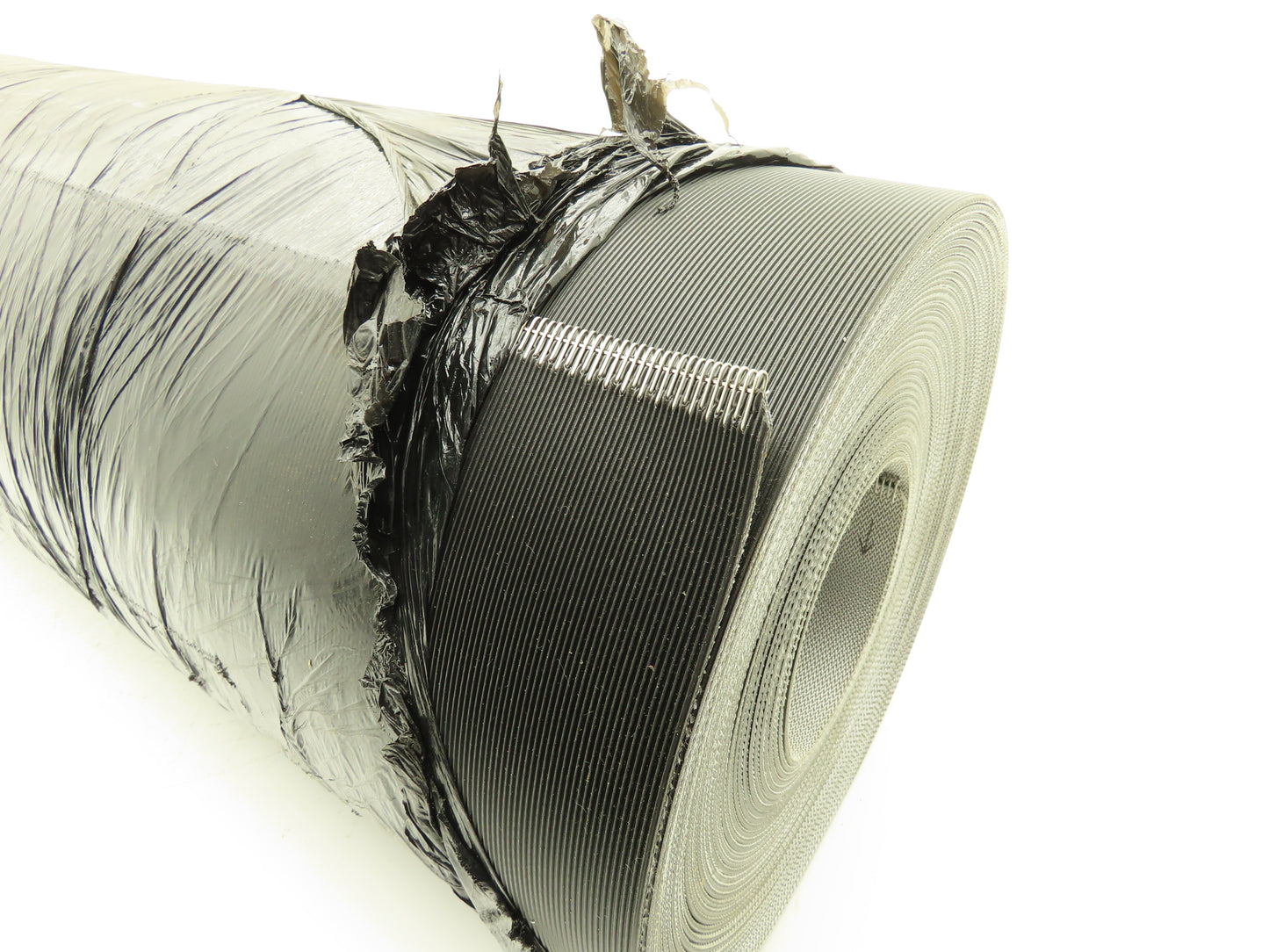 Hytrol 30"W x 75' 3" Grooved Rubber Conveyor Belt Laced 2-Ply Black 2PL100/GP/0