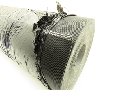 Hytrol 30"W x 75' 3" Grooved Rubber Conveyor Belt Laced 2-Ply Black 2PL100/GP/0