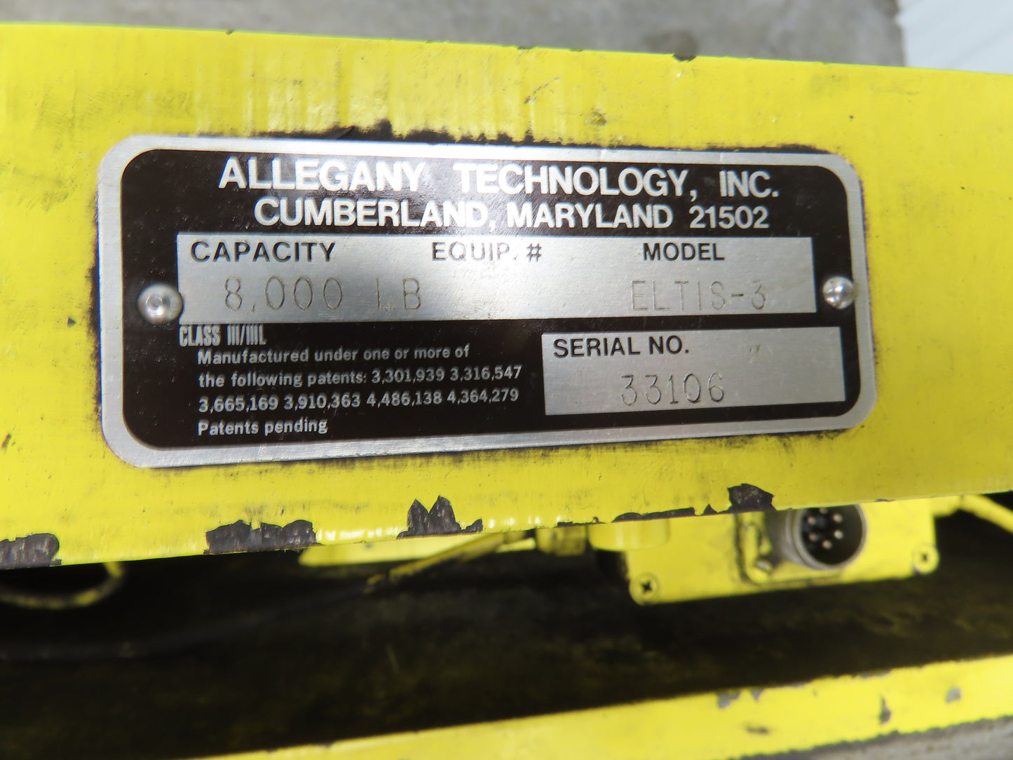 Allegany ELTIS-3 Forklift Weight Scale Load Cell 8000 Lb 20" Class 3 Proton
