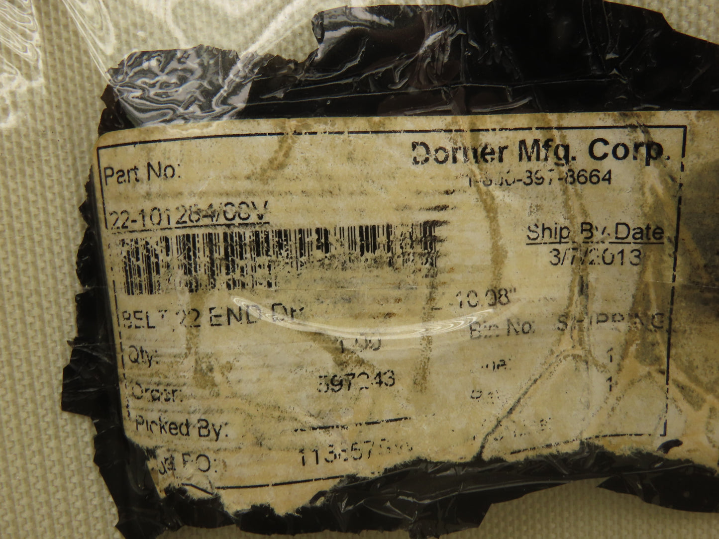 Dorner 10"W x 12' 10" Grooved Rubber Conveyor Belt Black Endless V-Belt Guide