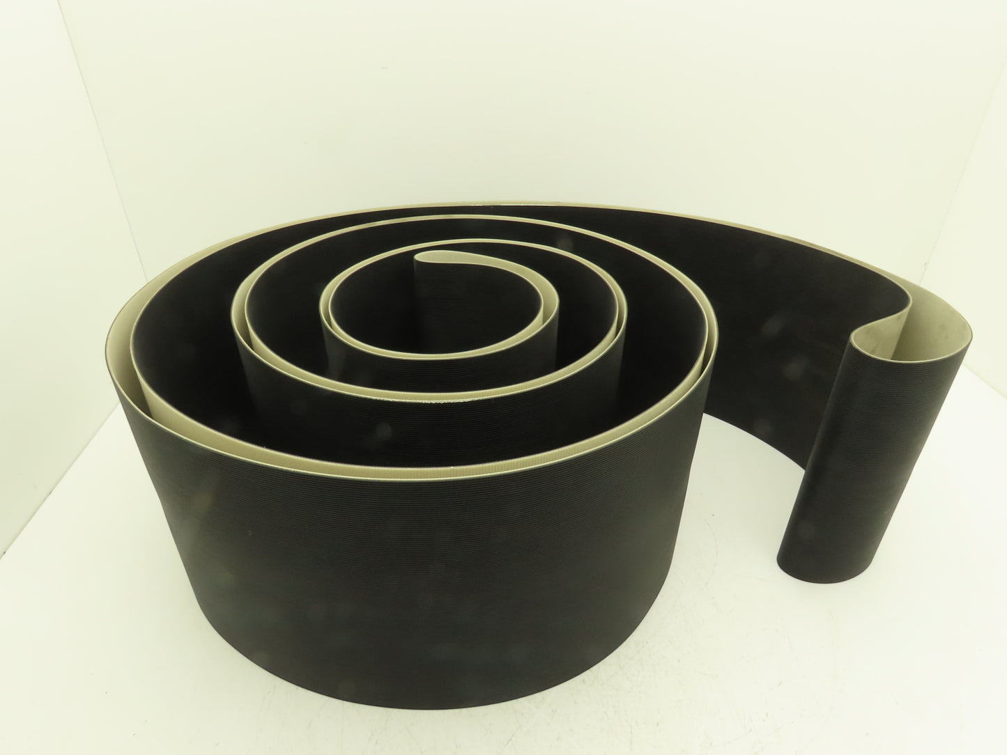 Dorner 10"W x 12' 10" Grooved Rubber Conveyor Belt Black Endless V-Belt Guide