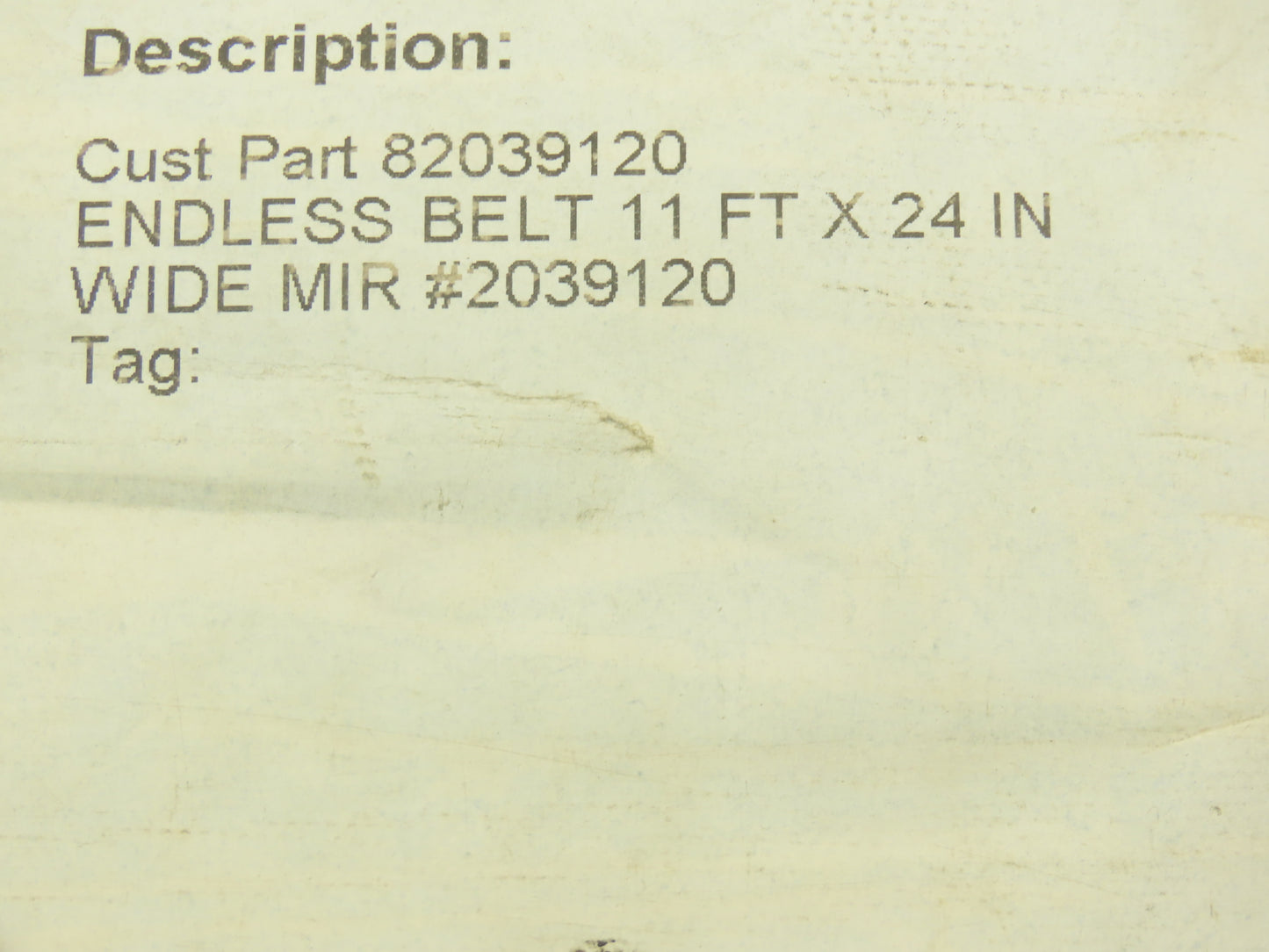 MIR 24"W x 11' Conveyor Belt Gray Endless Nylon Poly Impression Top