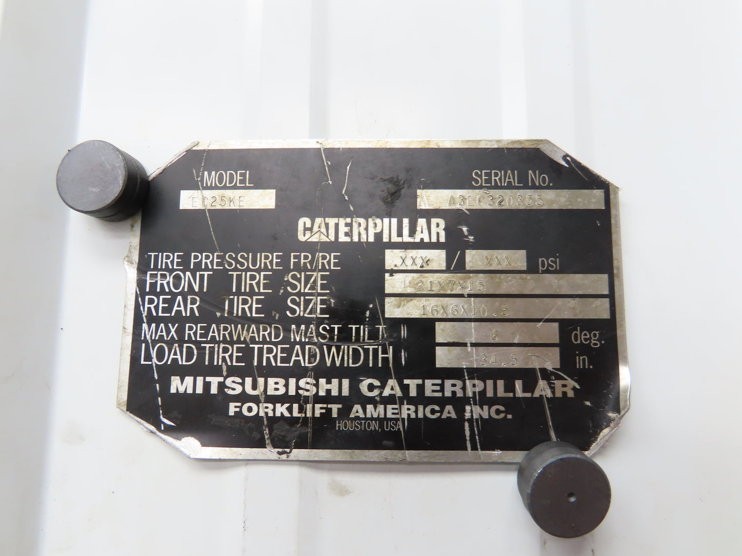 Caterpillar EC25KE Forklift Mast 188" 3-Stage Side Shift Tilt 3970lbs Class 3