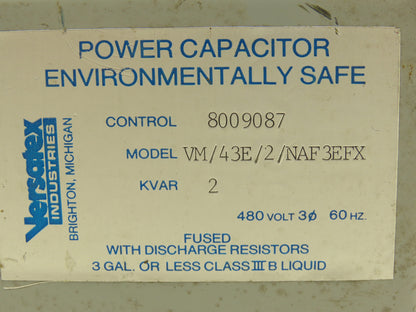 Versatex VM/43E/2/NAF3EFX Power Capacitor Enclosed Unit 2kvar 480V 3PH
