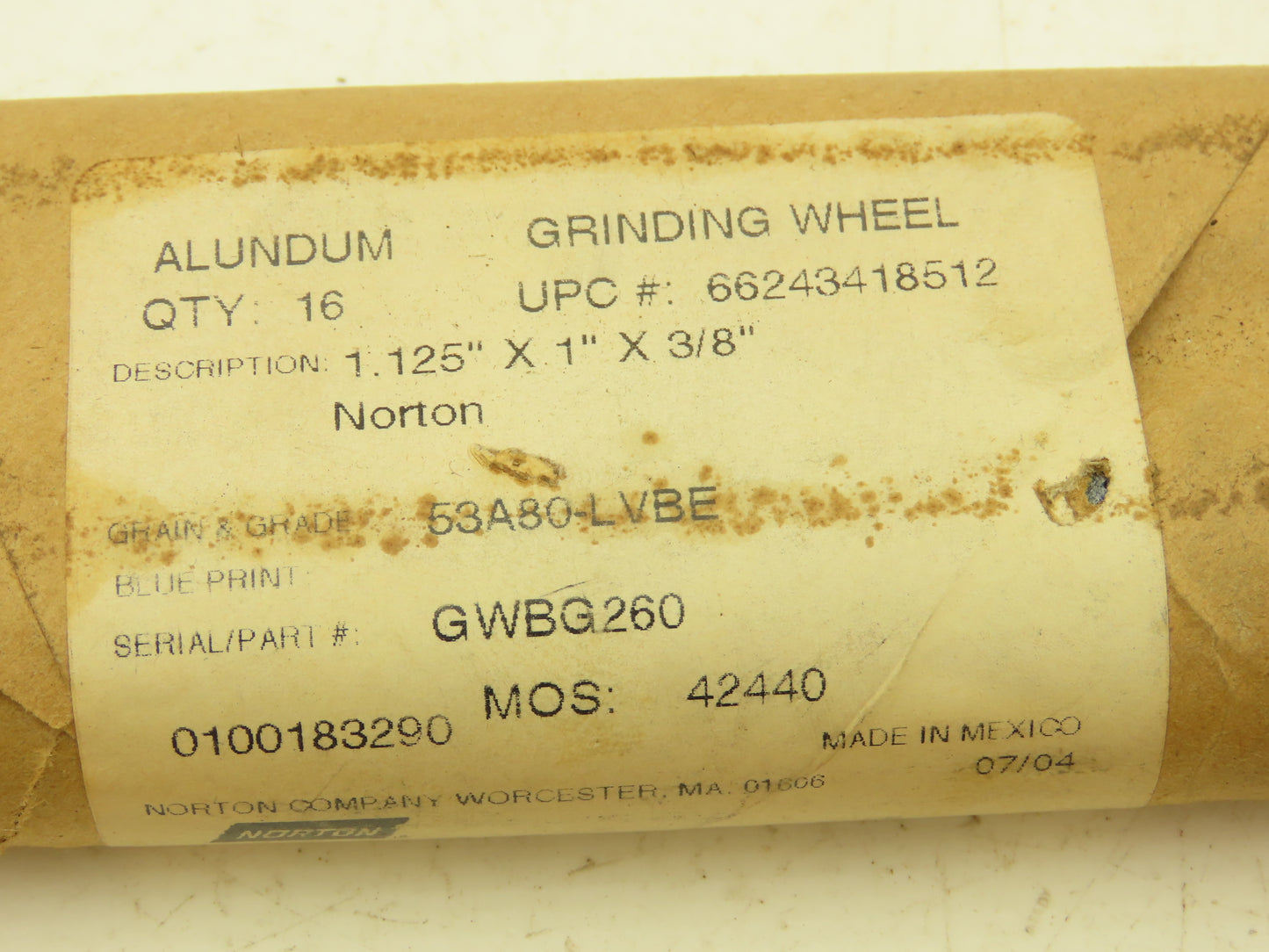 Norton GWBG260 Grinding Wheel 1.125" OD x 1"W x 3/8" ID  Alundum Lot of 31