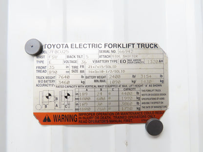 Toyota 7FBCU25 Electric Forklift Mast Tilt Cylinder 3" Bore 8" Stoke 1-3/8" Pin