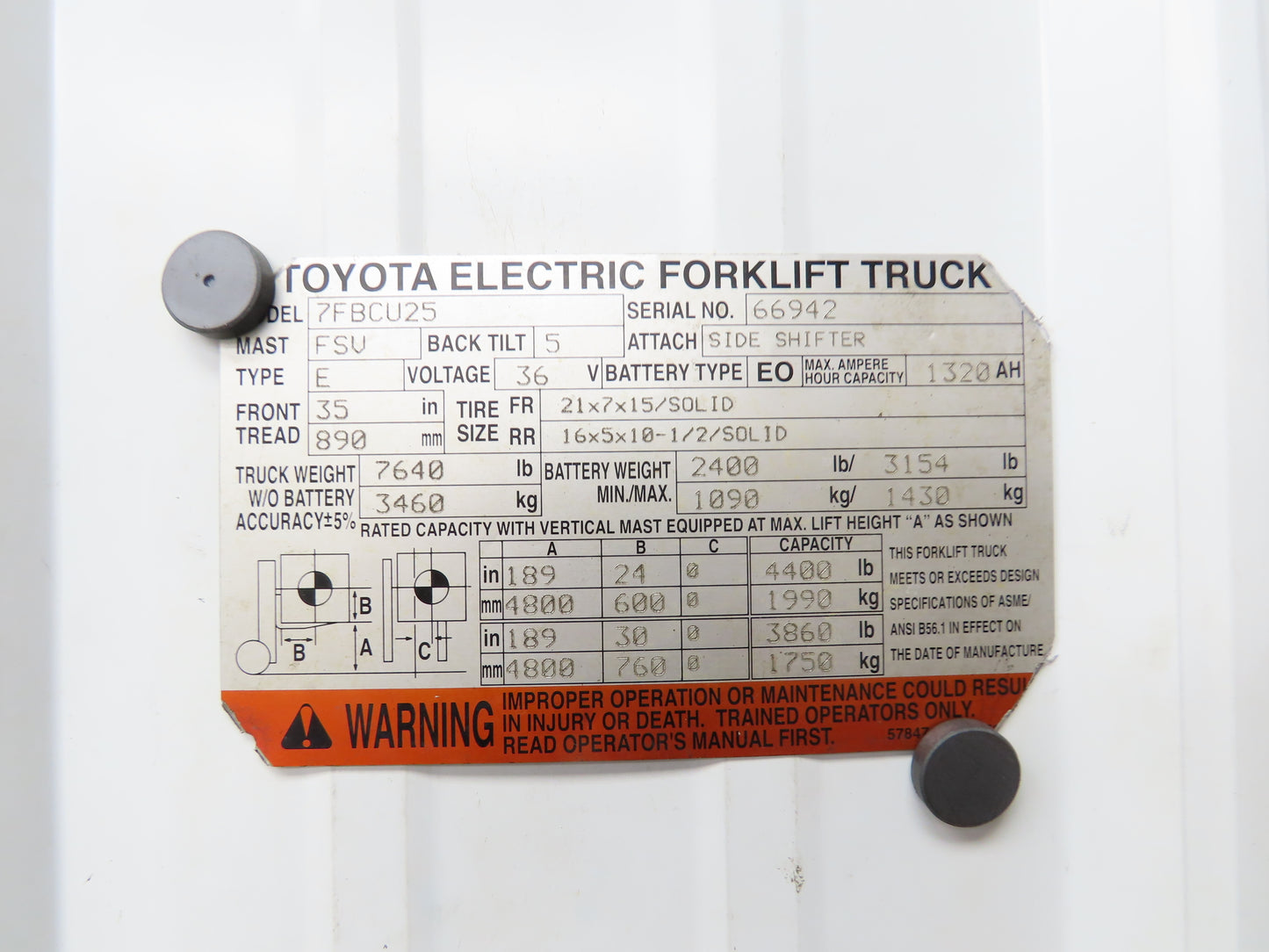 Toyota 45283-31000-71 Electric Forklift Steering Column & Dash Cover Off 7FBCU25