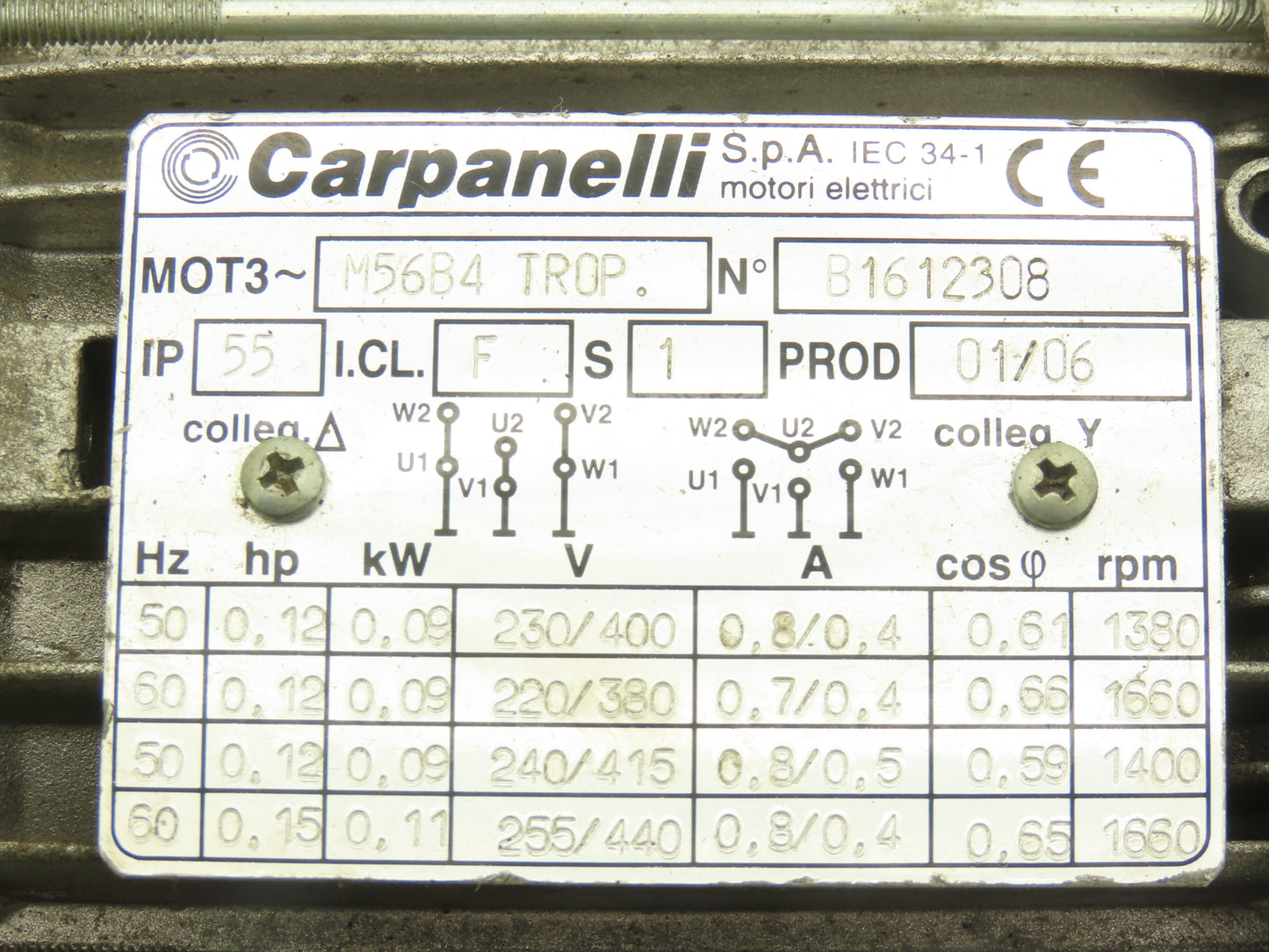 Carpanelli M56B4 Gearmotor Belt Conveyor End Drive 3-1/4"W 0.15Hp 460V 3PH