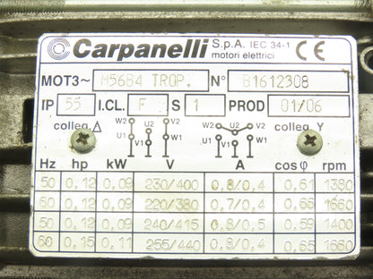 Carpanelli M56B4 Gearmotor Belt Conveyor End Drive 3-1/4"W 0.15Hp 460V 3PH