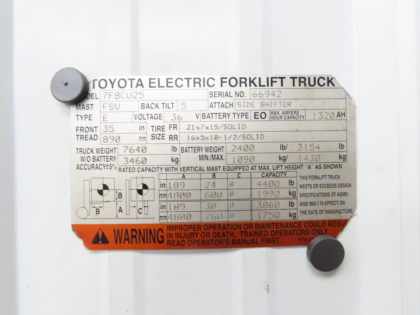 Toyota Electric Forklift Steering Wheel & Column Removed From 7FBCU25