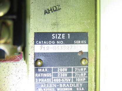 Allen Bradley 712-H635273 Combination Motor Starter 10HP 600V 3Ph 120V Coil