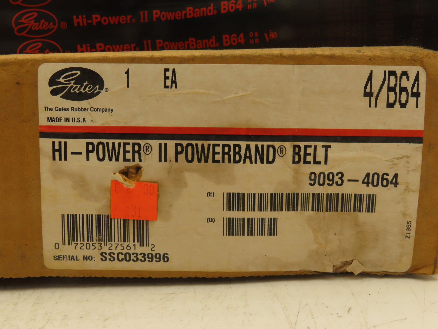 Gates 4/B64 Hi-Power II Powerband V-Belt 4-Groove 3"W x 67"L 9093-4064