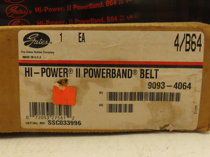 Gates 4/B64 Hi-Power II Powerband V-Belt 4-Groove 3"W x 67"L 9093-4064