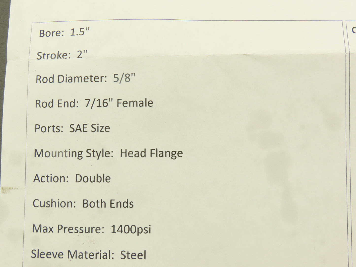 Miller Fluid Power HV2-6152R4B Hydraulic Cylinder 1.5"Bore 2"Stroke 1400psi