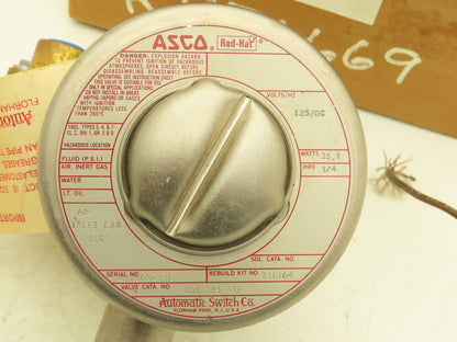 Asco Red Hat 206 381 3RF Pneumatic Brass Solenoid Valve 1/2"NPT 125VDC 150PSI