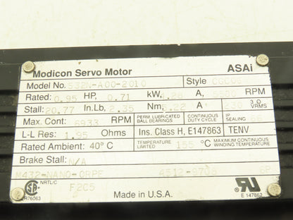 Modicon S32N-A00-2010 Servo Motor 0.95Hp 5500 RPM 230 VRMS Style CGC06