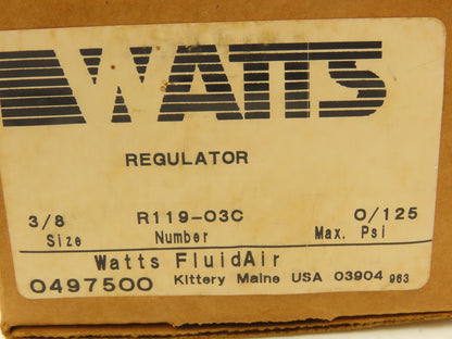 Watts FluidAir R119-06D/M2 Pneumatic Air Pressure Regulator 3/8" NPT 0-125 PSI