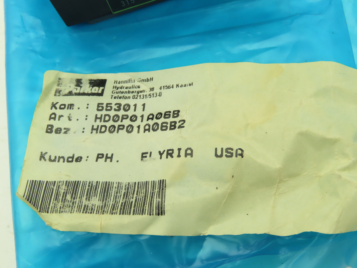 Parker HD0P01A06B2 Throttle Plate Accessory Used With Valve