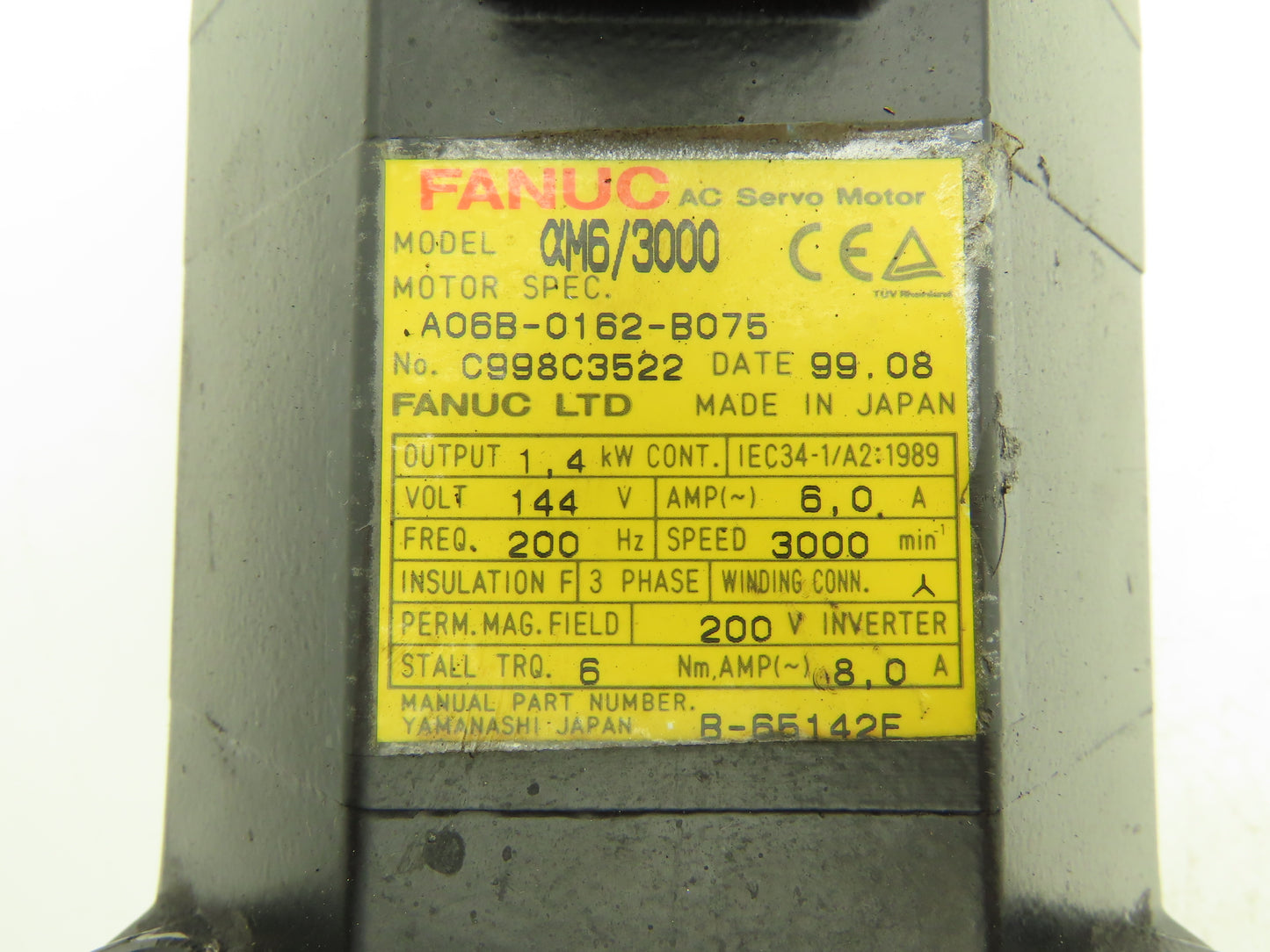 Fanuc A06B-0162-B075 AC Servo Motor 1.4 kW 3000RPM A860-0360-V501 Pulse Coder