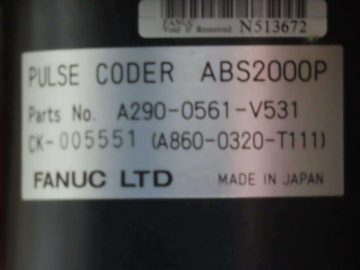 Fanuc A06B-0512-B251-R AC Servo Motor 2000 RPM 110VAC Pulse Coder A290-0561-V531