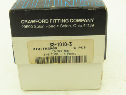Swagelok SS-1010-3 Union Tee Fitting 5/8" Tube 316 Stainless Lot of 5