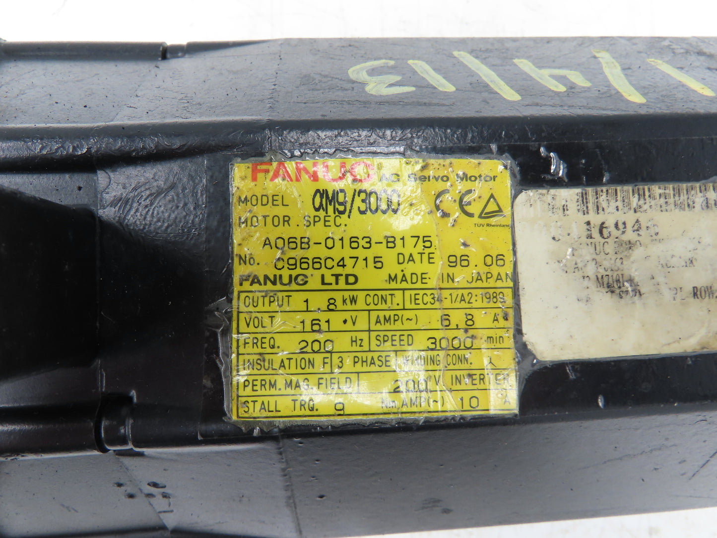 Fanuc A06B-0163-B175 Servo Motor 1.8kw 3000 RPM w/A860-0360-V501 Pulsecoder Aa64