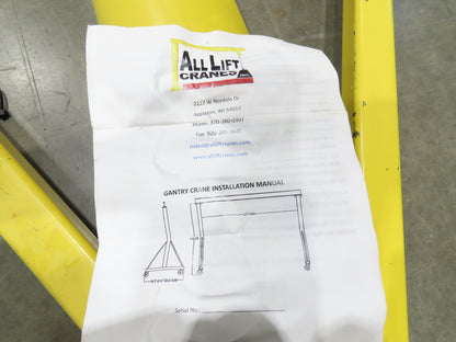 All-Lift 2 Ton 4000Lb Fixed Height Gantry Crane 12' Span 14'HUB w/Trolley