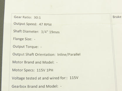 Bodine 42R5BFCI-E3 Gearmotor 230VAC 1PH 30:1 Ratio 47rpm Inline Parallel