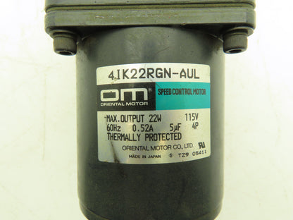 Oriental Motor 4IK22RGN-AUL 22W Speed Control Motor w/ 2 gearboxes Triple Output