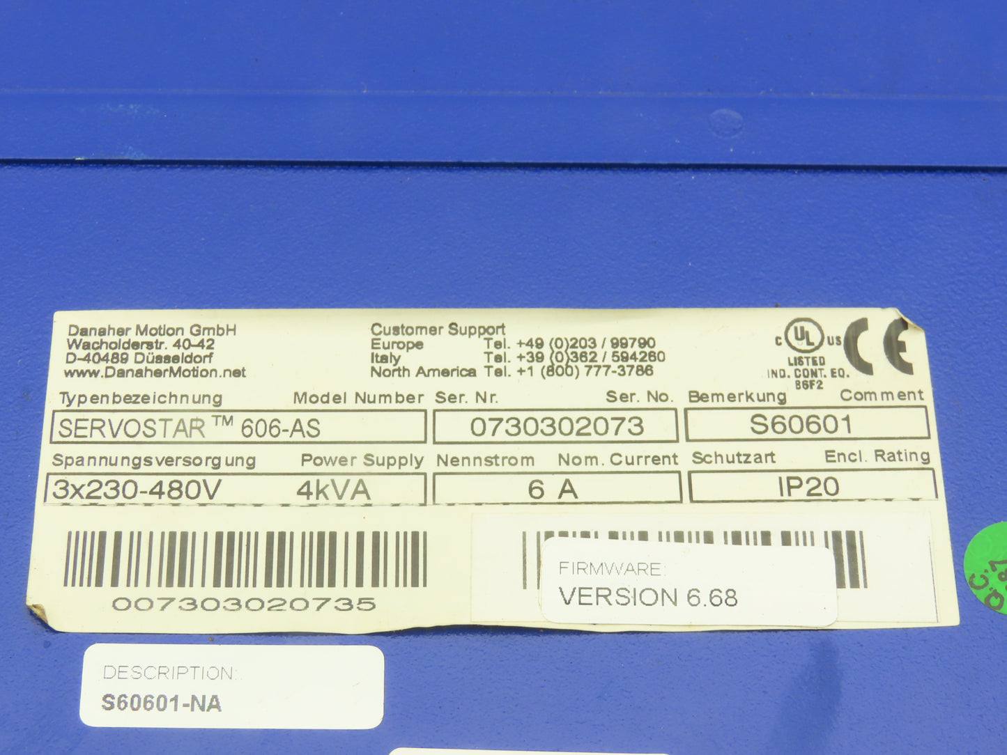 Kollmorgen Servostar 600 Servo Drive Control Module 4kVA 480VDC In 606-AS