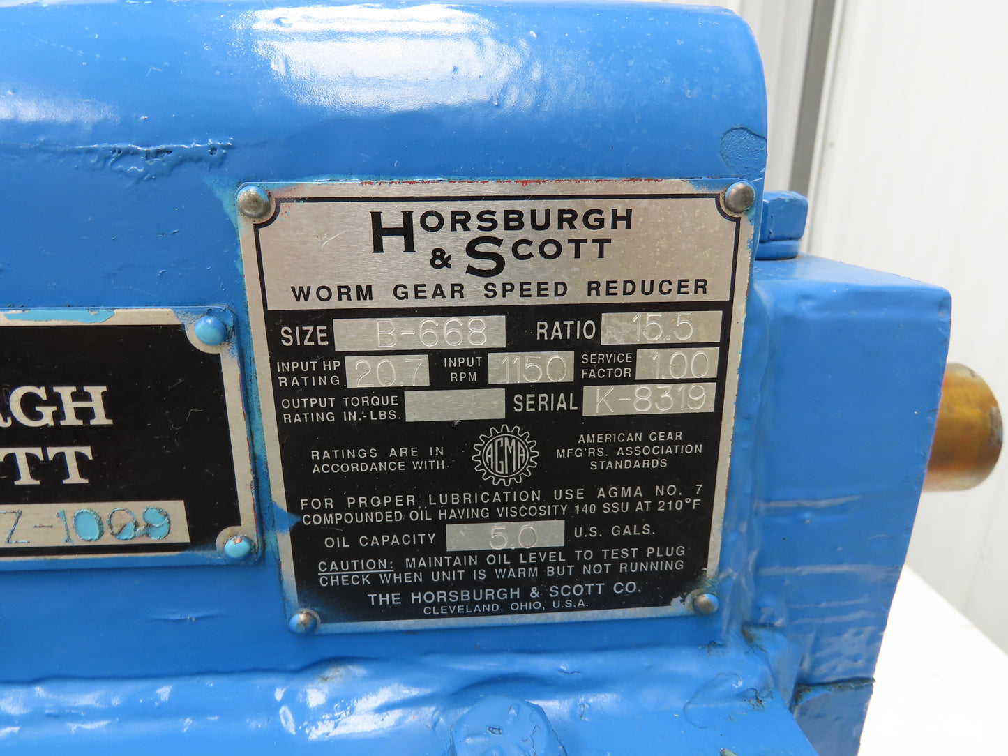 Horsburgh & Scott B-668 Worm Gearbox Reducer 15.5 Ratio 20Hp 74rpm Dual Shaft