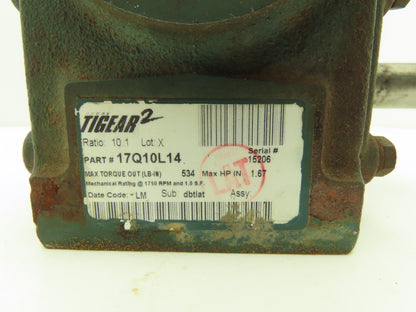 Dodge 17Q10L14 Tigear 2 Worm Gearbox 10:1 Reducer1.67Hp 175RPM 140TC LH Output