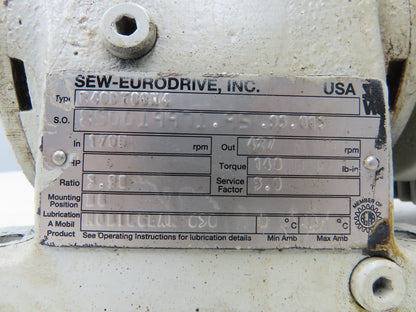 Sew Eurodrive R40DT80N4 AC Gearmotor 3.98:1 Reducer 1HP 427RPM 230/460V 3Ph
