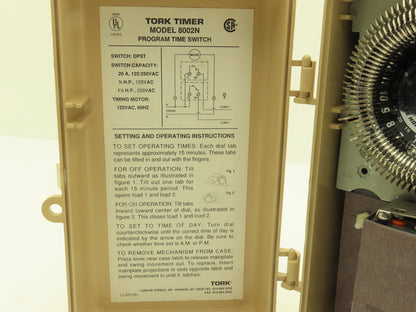 Tork 8002N 24 Hour Mechanical Dial Timer Switch DPST 20A 120V Outdoor