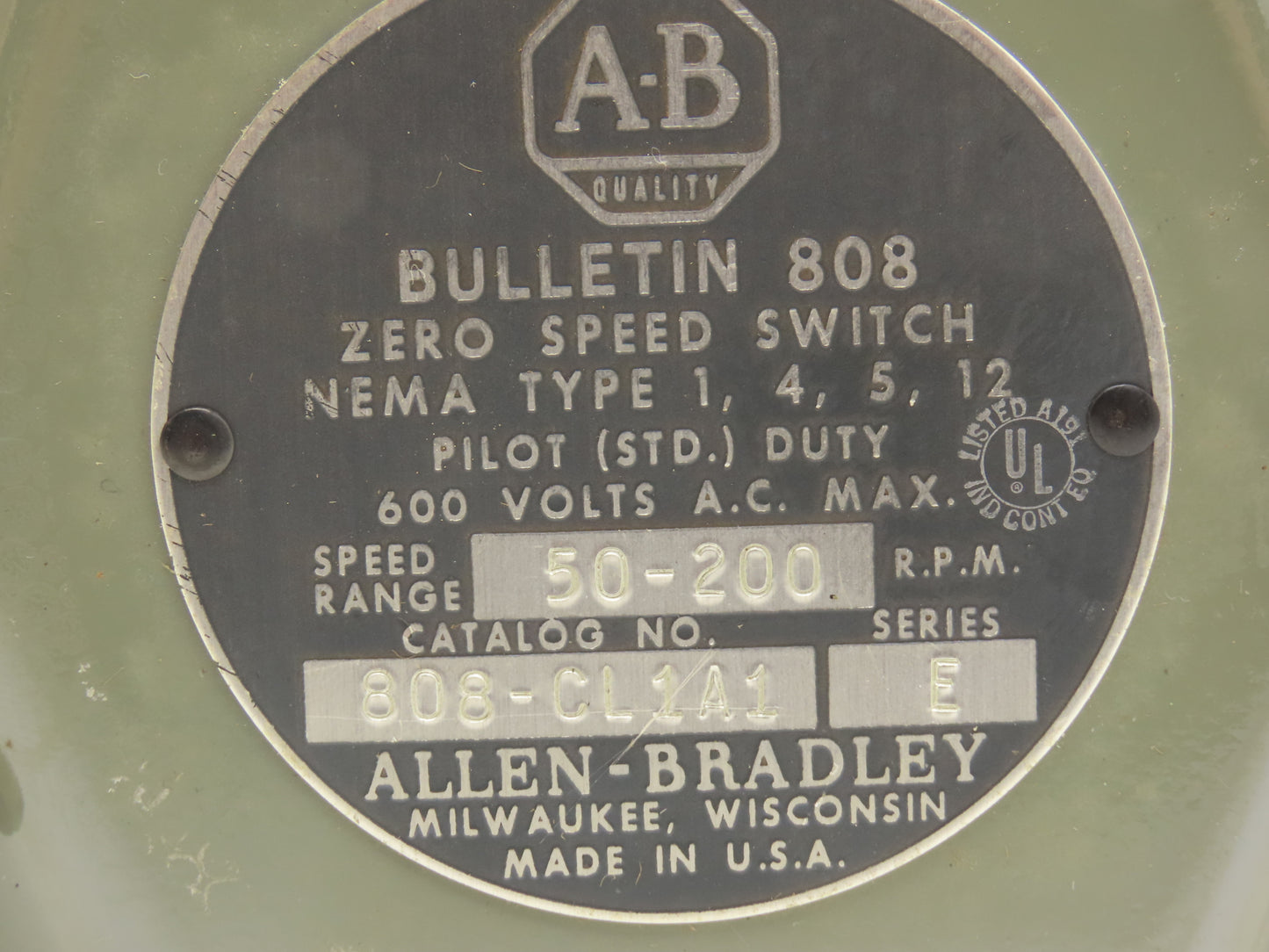 Allen Bradley 808-CL1A1 Zero Speed Plugging Switch 50-200 RPM 120V Ser E