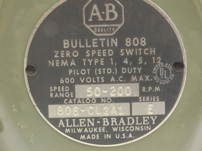 Allen Bradley 808-CL1A1 Zero Speed Plugging Switch 50-200 RPM 120V Ser E