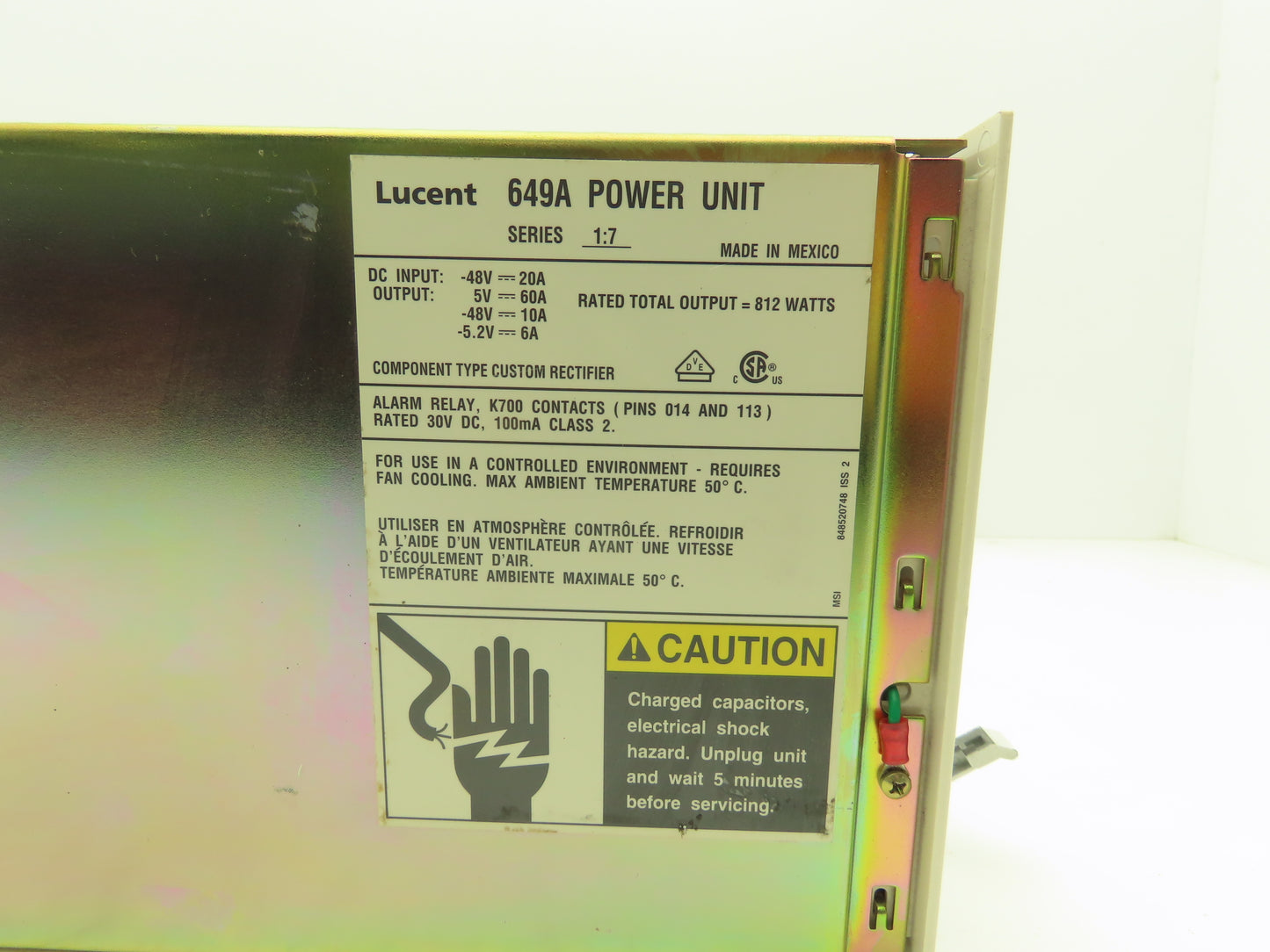 Lucent 649A Power Unit 48VDC Input/812 Watts DC Output Series 1:7 Broken Corner