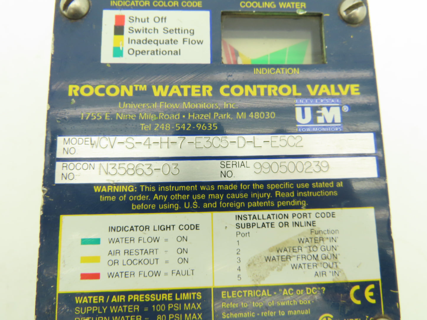 UFM Rocon WCV-S-4-H-7-E3C5-D-L-E5C2 Bronze Water Flow Control Valve 1/2"npt