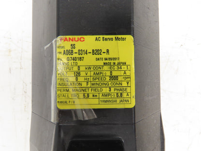 Fanuc AC Servo Motor 126V 2000 RPM Encoder A290-0561-V502