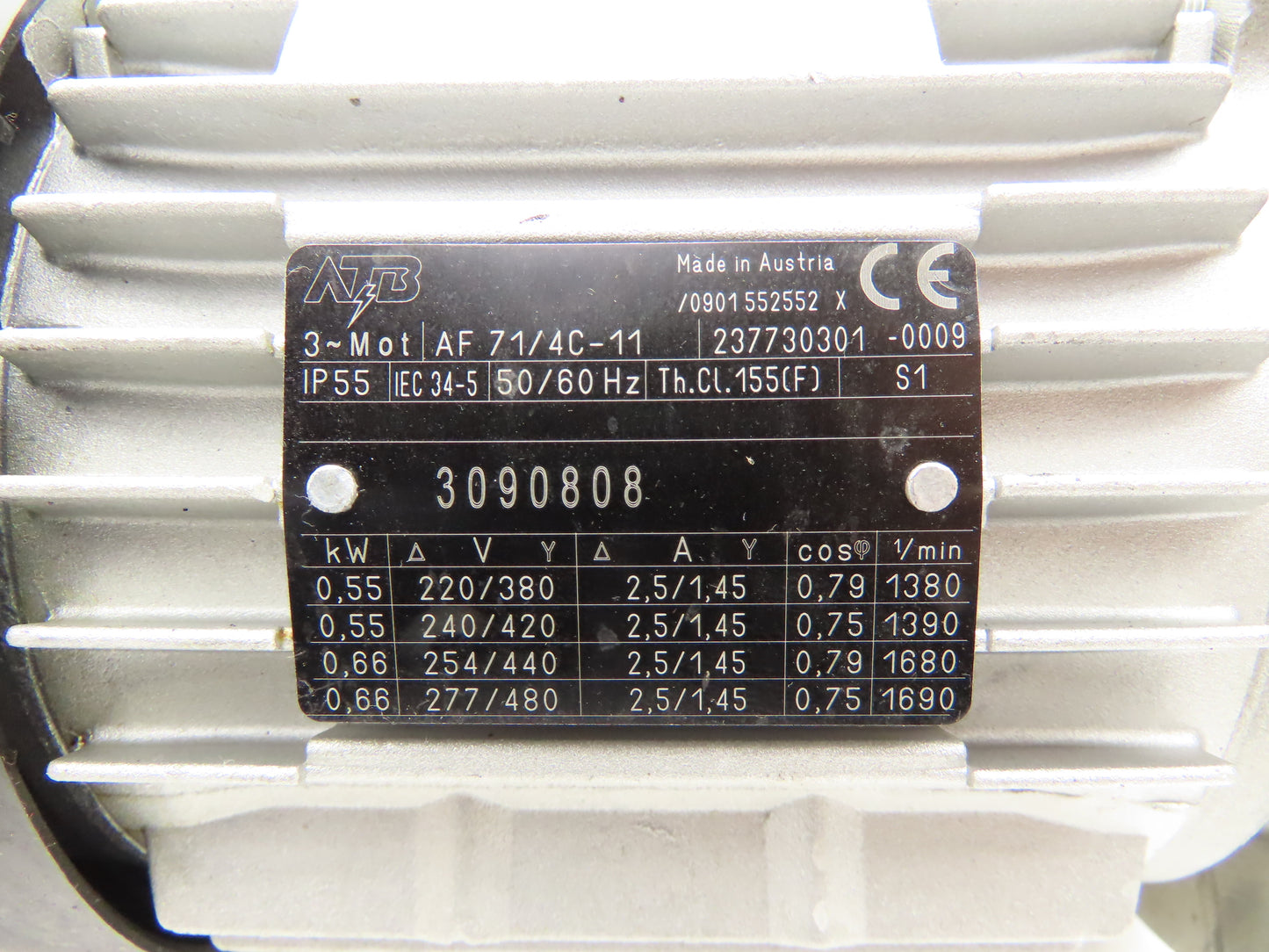 ATB AF 71/4C-11 AC Motor 0.66Kw 1690RPM480V 3Ph IEC 71 Frame Spline Shaft
