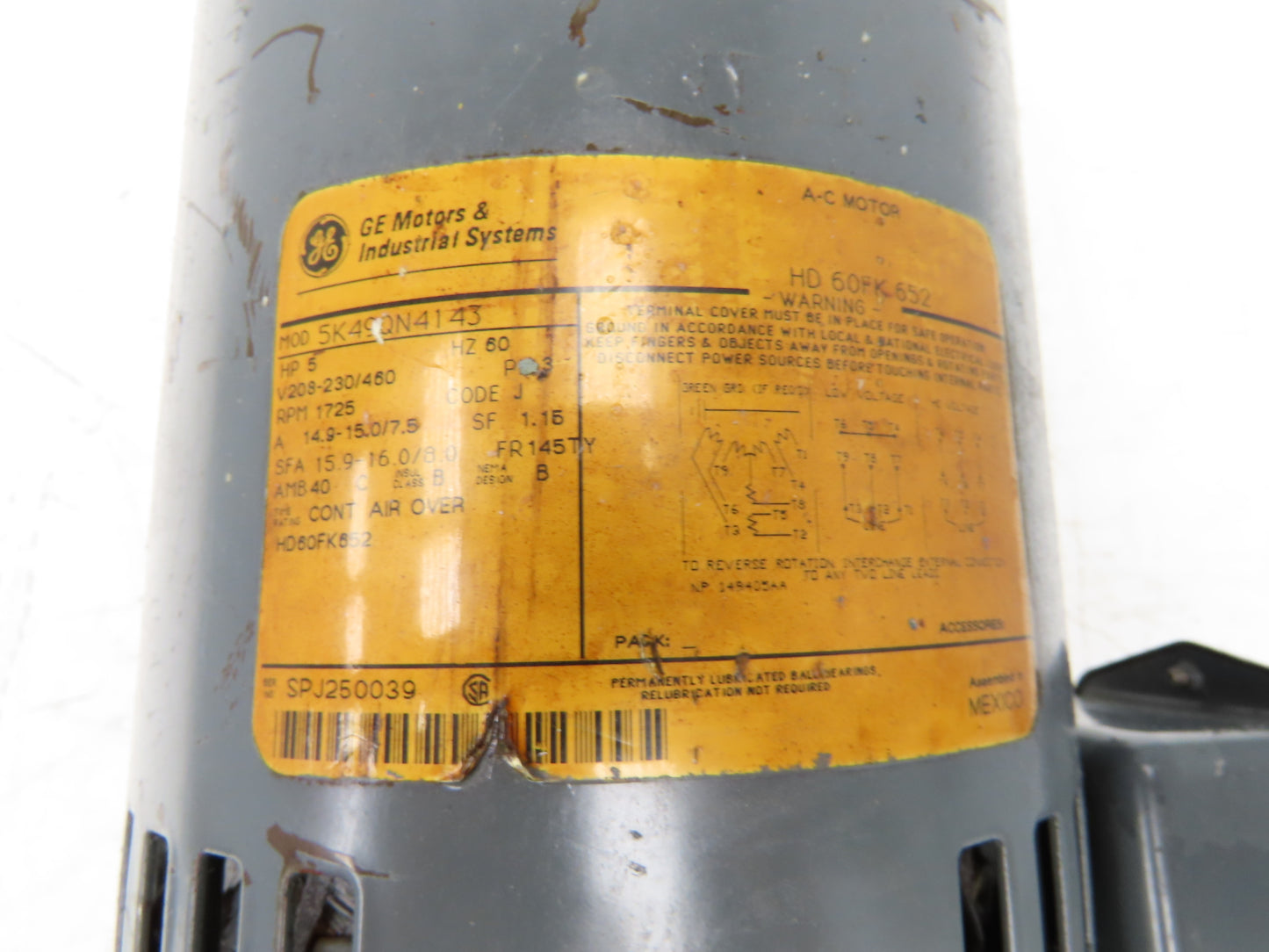 General Electric 5K49QN4143 AC Motor 5Hp 1725 RPM 208-230V 3Ph 145TY