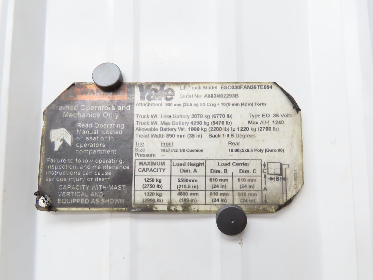 Yale 830-0384-0 Electric Forklift Digital Dash Display Off ESC030FAN36TE094